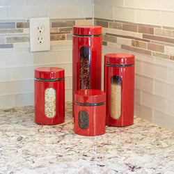 4 Piece Palladian Window Cylinder Canister Set in Cherry