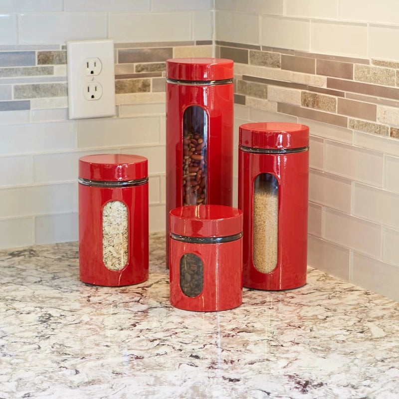 4 Piece Palladian Window Cylinder Canister Set in Cherry